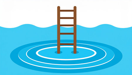 Ladder on the water. Vector illustration of a swimming pool.の素材