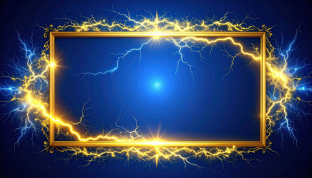 Frame with lightning on a dark blue background. Vector Illustration.の素材