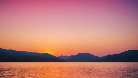 Beautiful sunset over Lake Garda in Italy. Landscape with mountains and lake.の素材