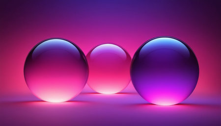 3d render, abstract background, glass balls, pink and purpleの素材