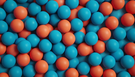 abstract background of multicolored plastic balls in blue and orangeの素材