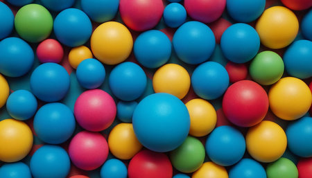 Colorful plastic balls background. Top view of multicolored balls.の素材