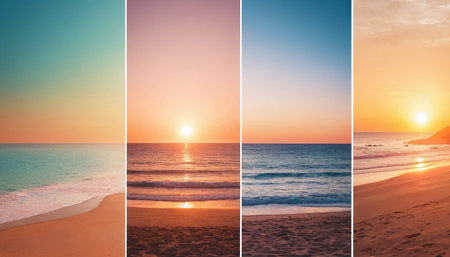 Sunset on the beach. Collage. Selective focus. nature.の素材