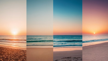 Sunset on the beach. Collage. Selective focus. nature.の素材