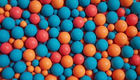 Colorful plastic balls background. Top view of colorful plastic balls.の素材