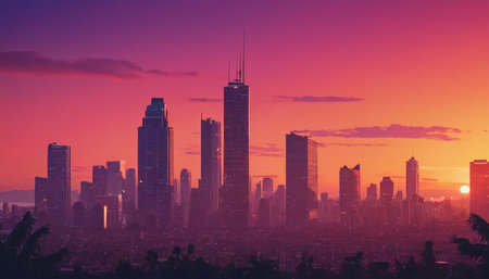 Skyscrapers of Kuala Lumpur city at sunset, Malaysia.の素材