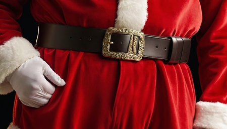 Close-up of santa claus belt with buckle on black backgroundの素材