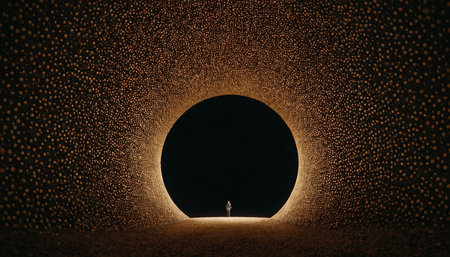 Silhouette of a man standing in the middle of a tunnelの素材