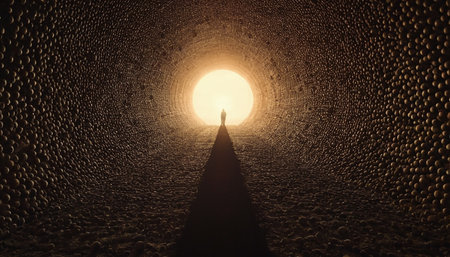Conceptual image of a man standing in the middle of a tunnelの素材