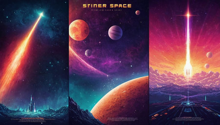 Cosmic space backgrounds with planets, stars and galaxies. Vector illustrationの素材