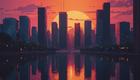 Sunset in Shanghai, China. Shanghai is the capital of China.の素材