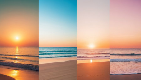 Beautiful sunset on the beach. Collage. Selective focus. nature.の素材