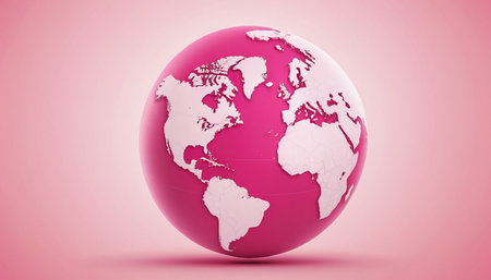 Earth globe on pink background. 3D rendering. High resolution image.の素材