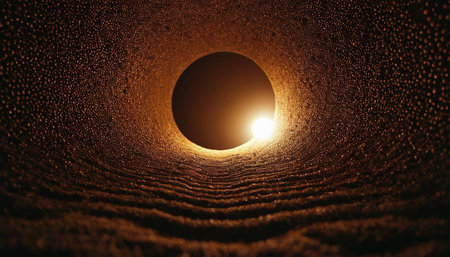 3d illustration of a tunnel with the sun in the middle.の素材