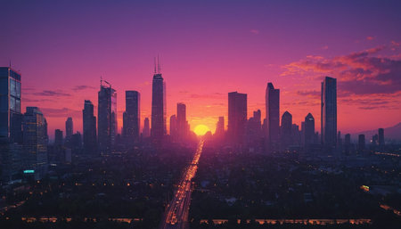 Shanghai city skyline at sunset. Shanghai is the capital of China.の素材