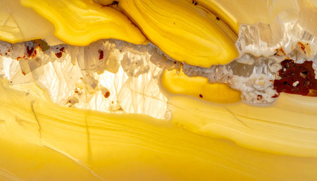 Macro shot of a yellow chalcedony mineral texture.の素材
