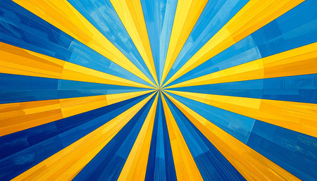 abstract blue and yellow background with sun rays in the middle.の素材