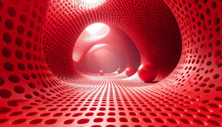 3d illustration of abstract background with geometric shapes and red light.の素材