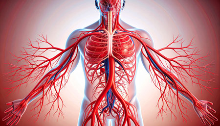 Human Heart with Circulatory System Anatomy For Medical Concept 3D Illustrationの素材