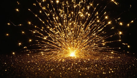 golden glitter sparkle on black background. new year celebration.の素材
