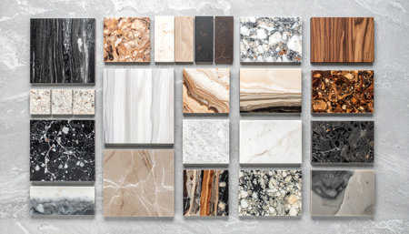 Variety of different types of marble tiles. High resolution photo.の素材