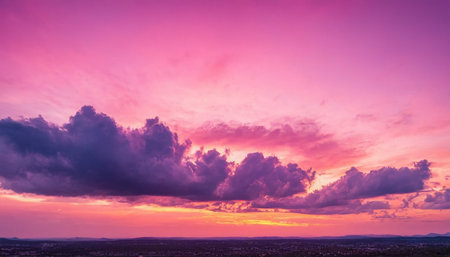 Beautiful sunset in the city with colorful sky and cloud background.の素材
