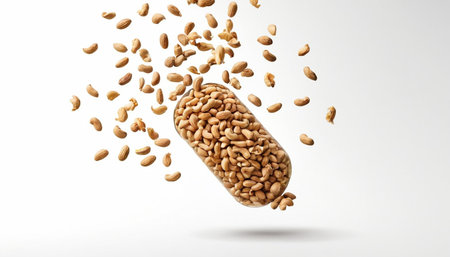 Peanuts levitate in the air on a white background. 3d renderingの素材