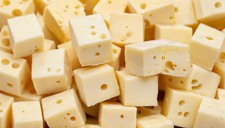 Pieces of cheese as a background. Macro. Top view.の素材