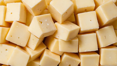 Cheese background. Cheese cubes close up. Cheese texture. Cheese backgroundの素材