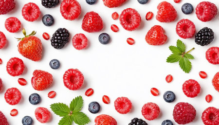 Raspberry, blueberry and pomegranate on white backgroundの素材