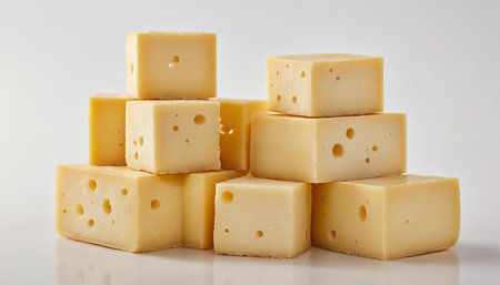Slices of cheese on a white background, close-upの素材