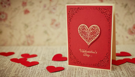 Valentine's day card with red hearts on the background of wallpaperの素材