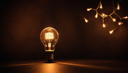 Glowing light bulb on dark background. Idea and creativity concept.の素材