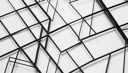 Abstract 3d rendering of chaotic geometric shapes. Bended stripes background. Reflective surface pattern. 3D render illustrationの素材