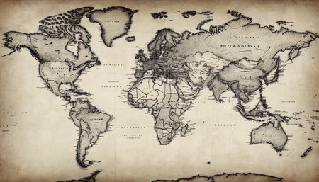 Old map of the world on old paper background. Vintage style.の素材