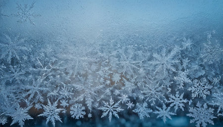 Frosty natural pattern on winter window glass. Abstract winter backgroundの素材
