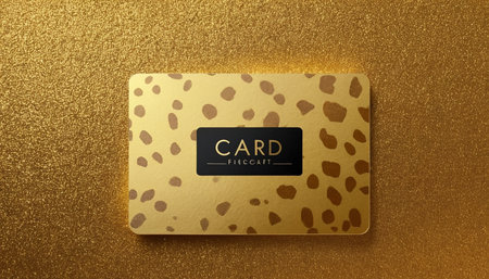 Gift card template with leopard print on gold background. Vector illustration.の素材