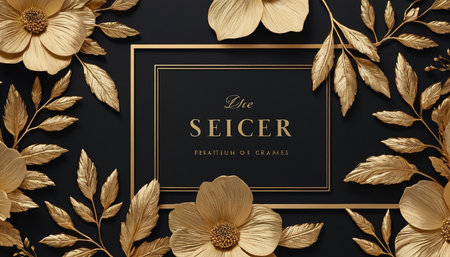 Luxury floral background with golden leaves and flowers. Vector illustrationの素材