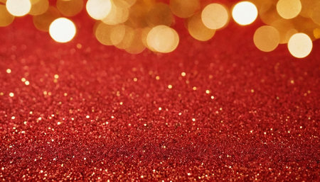 Red glitter background with bokeh defocused lights. Christmas abstract backgroundの素材