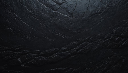 Dark stone background or texture. Black stone surface with rough edges.の素材
