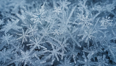 Winter background with snowflakes. Close-up. Blue tonedの素材