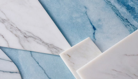 Close up of white marble and blue marble background with copy space.の素材