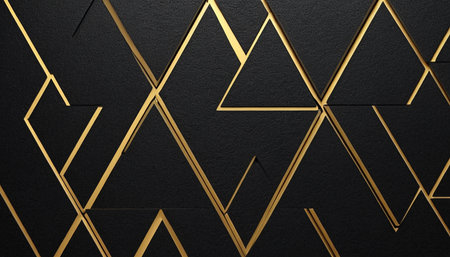 Abstract black background with golden lines and triangles. 3d render illustrationの素材