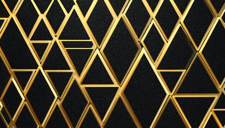 Luxury black and golden geometric background. 3d illustration.の素材