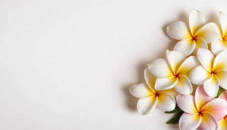 Frangipani flowers on a white background. Place for text.の素材