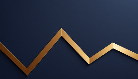 Gold arrow on blue background. 3d rendering. Computer digital drawing.の素材