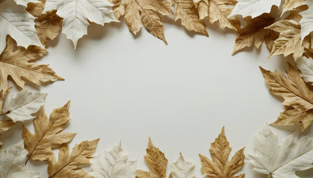 Autumn composition. Frame made of autumn leaves on white background. Flat lay, top view, copy spaceの素材
