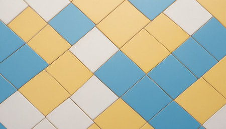 Ceramic tiles in blue and yellow colors. Abstract background.の素材