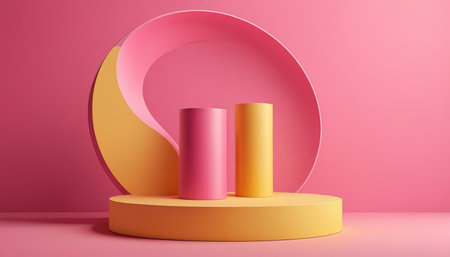 3d render abstract minimal geometric forms. Glossy podium for your design. Fashion show stage.の素材