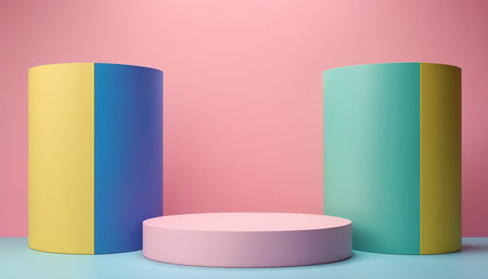 3d rendering of minimal geometric forms, podium for product display.の素材